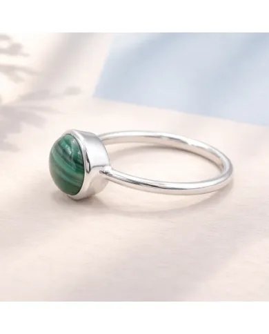 Natural Malachite Ring – Handmade 925 Sterling Silver Minimalist Jewelry