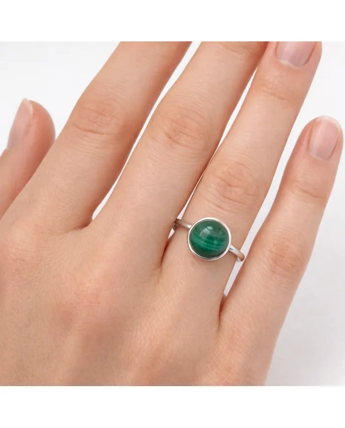Natural Malachite Ring – Handmade 925 Sterling Silver Minimalist Jewelry