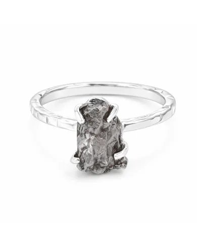 Raw Meteorite Ring - 925 Sterling Silver Handmade Gemstone Jewelry