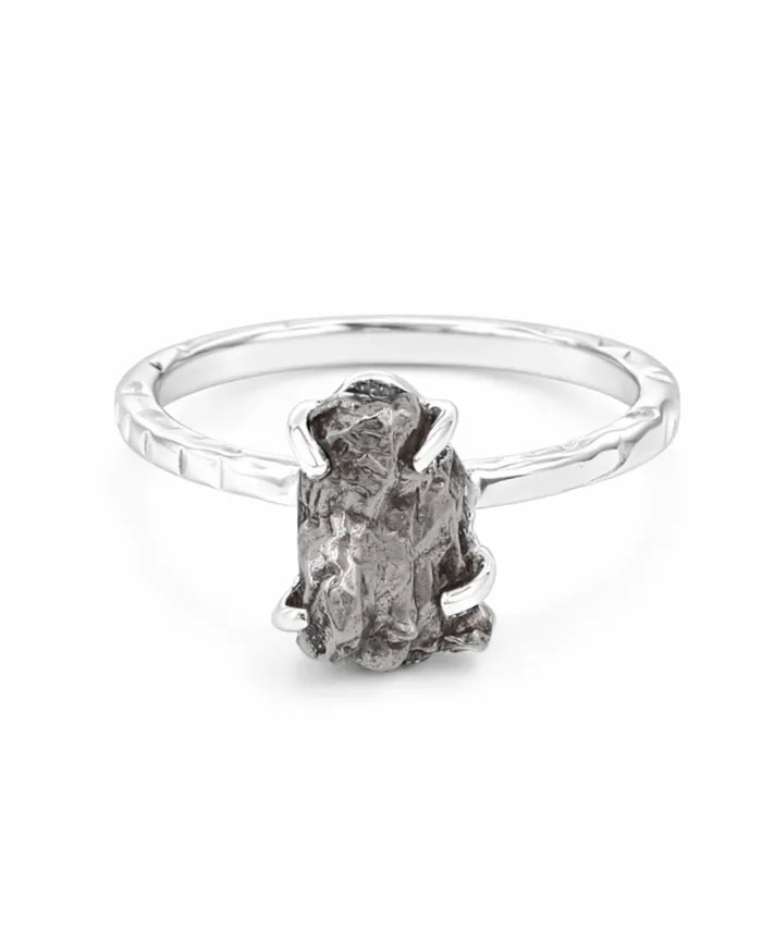 Raw Meteorite Ring - 925 Sterling Silver Handmade Gemstone Jewelry