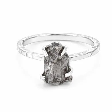 Raw Meteorite Ring - 925 Sterling Silver Handmade Gemstone Jewelry