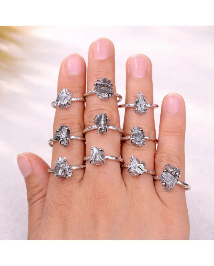 Raw Meteorite Ring - 925 Sterling Silver Handmade Gemstone Jewelry