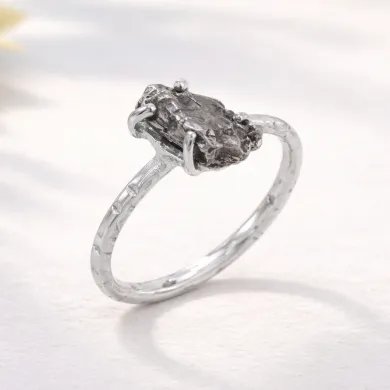 Raw Meteorite Ring - 925 Sterling Silver Handmade Gemstone Jewelry