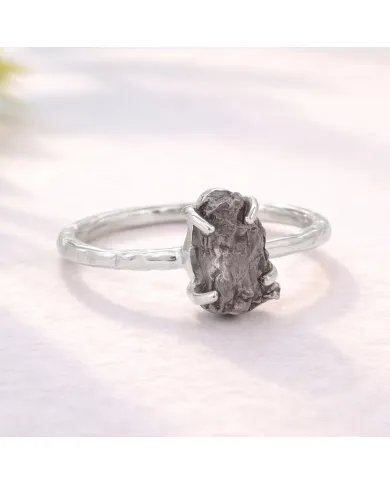 Raw Meteorite Ring - 925 Sterling Silver Handmade Gemstone Jewelry