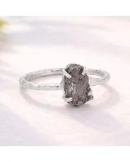 Raw Meteorite Ring - 925 Sterling Silver Handmade Gemstone Jewelry