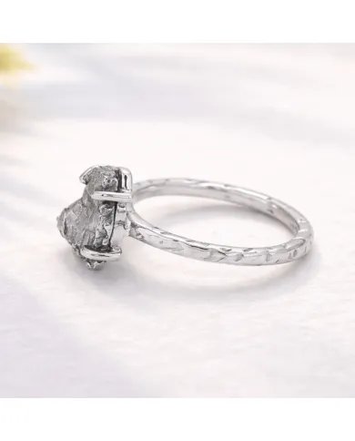 Raw Meteorite Ring - 925 Sterling Silver Handmade Gemstone Jewelry
