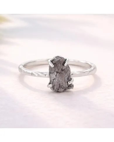 Raw Meteorite Ring - 925 Sterling Silver Handmade Gemstone Jewelry
