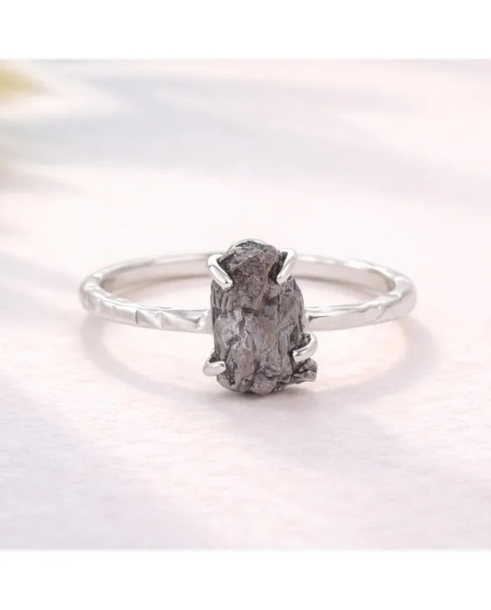 Raw Meteorite Ring - 925 Sterling Silver Handmade Gemstone Jewelry