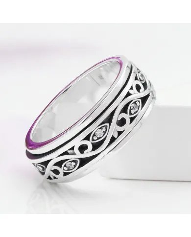 Swarovski Crystal Spinner Ring – 925 Sterling Silver Stress Relief Jewelry