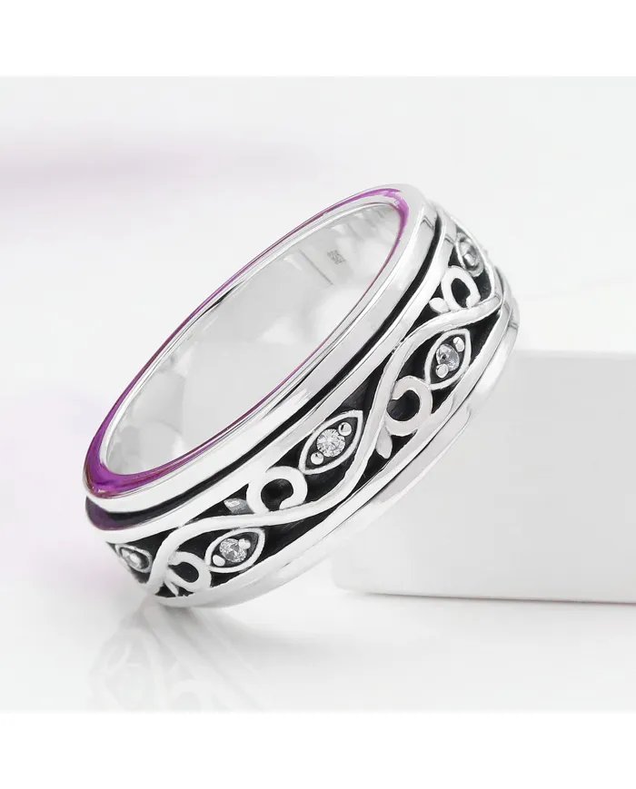 Swarovski Crystal Spinner Ring – 925 Sterling Silver Stress Relief Jewelry