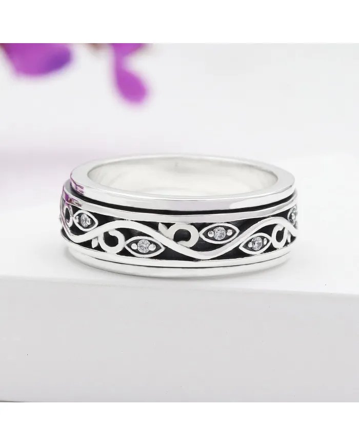 Swarovski Crystal Spinner Ring – 925 Sterling Silver Stress Relief Jewelry