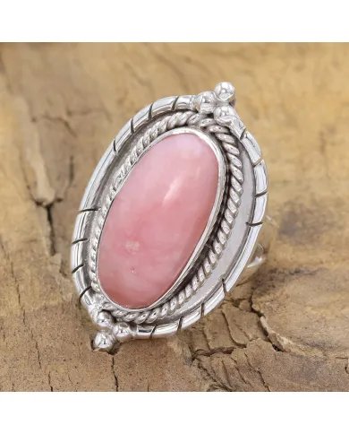 Pink Opal Ring - 925 Sterling Silver Handmade Bohemian Vintage Jewelry