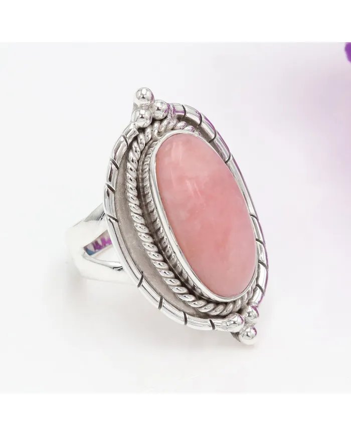 Pink Opal Ring - 925 Sterling Silver Handmade Bohemian Vintage Jewelry