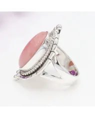 Pink Opal Ring - 925 Sterling Silver Handmade Bohemian Vintage Jewelry