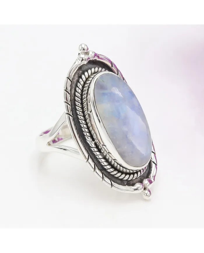 Moonstone Ring - 925 Sterling Silver Handmade Bohemian Jewelry