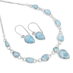 Larimar Necklace Set, 925 Sterling Silver Necklaces, Statement Necklace Set, Delicate Necklaces, Matching Jewelry Set for Women