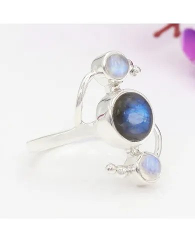 Labradorite Ring with Moonstone – 925 Sterling Silver Gemstone Jewelry