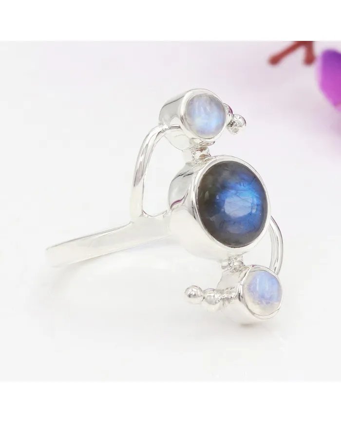 Labradorite Ring with Moonstone – 925 Sterling Silver Gemstone Jewelry