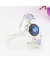 Labradorite Ring with Moonstone – 925 Sterling Silver Gemstone Jewelry