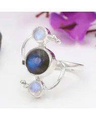 Labradorite Ring with Moonstone – 925 Sterling Silver Gemstone Jewelry