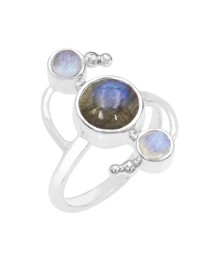 Labradorite Ring with Moonstone – 925 Sterling Silver Gemstone Jewelry