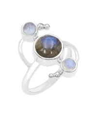 Labradorite Ring with Moonstone – 925 Sterling Silver Gemstone Jewelry