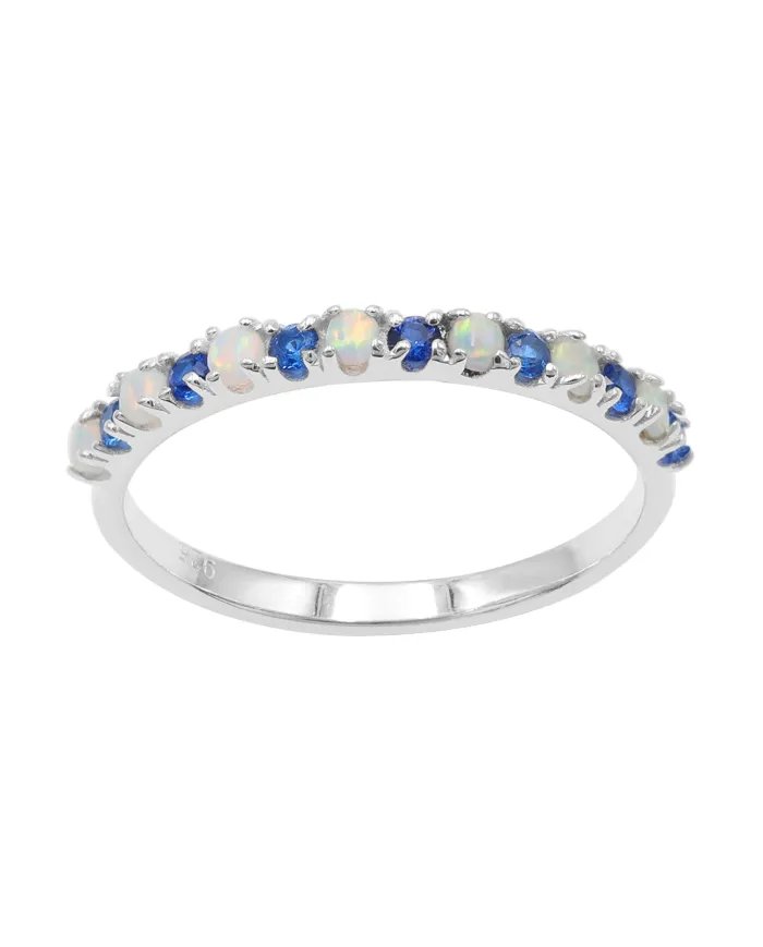 Ethiopian Opal Ring with Cubic Zirconia Tanzanite - 925 Silver Jewelry