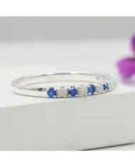 Ethiopian Opal Ring with Cubic Zirconia Tanzanite - 925 Silver Jewelry