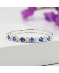 Ethiopian Opal Ring with Cubic Zirconia Tanzanite - 925 Silver Jewelry