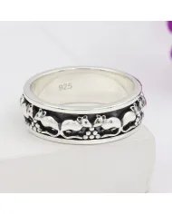 Mouse Motif Spinner Band Ring - 925 Sterling Silver Oxidized Jewelry