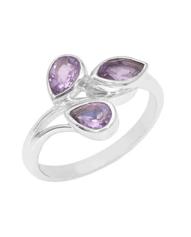 Amethyst Leaf Ring - 925 Sterling Silver Handmade Purple Gemstone
