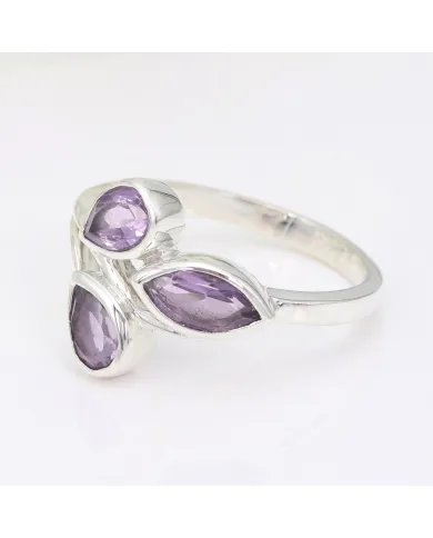 Amethyst Leaf Ring - 925 Sterling Silver Handmade Purple Gemstone