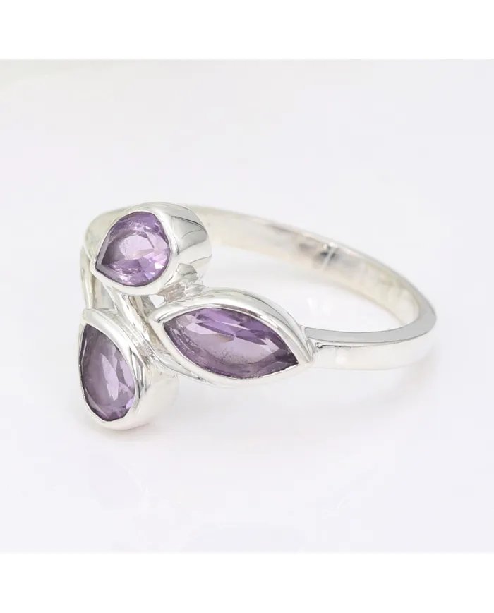 Amethyst Leaf Ring - 925 Sterling Silver Handmade Purple Gemstone