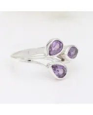 Amethyst Leaf Ring - 925 Sterling Silver Handmade Purple Gemstone