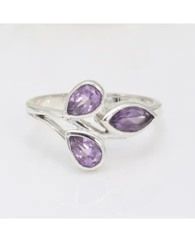 Amethyst Leaf Ring - 925 Sterling Silver Handmade Purple Gemstone