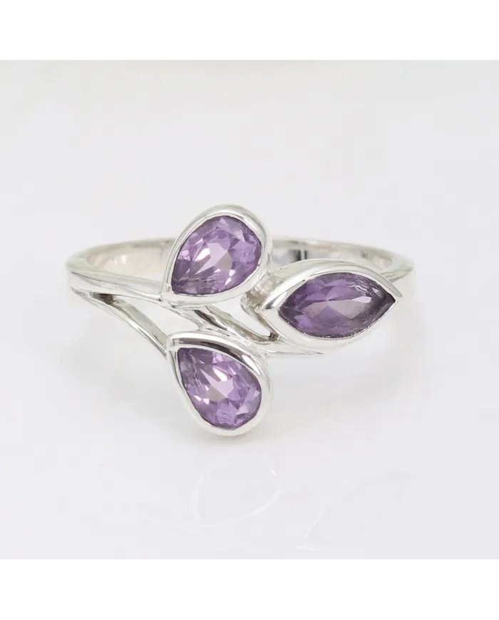 Amethyst Leaf Ring - 925 Sterling Silver Handmade Purple Gemstone