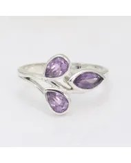 Amethyst Leaf Ring - 925 Sterling Silver Handmade Purple Gemstone