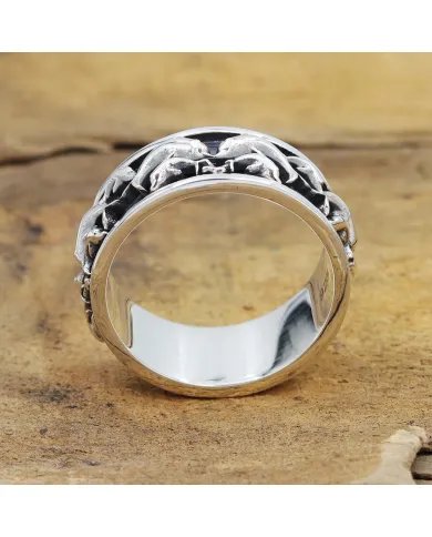 Sterling Silver Dolphin Spinner Ring - Handmade Nautical Ocean Jewelry