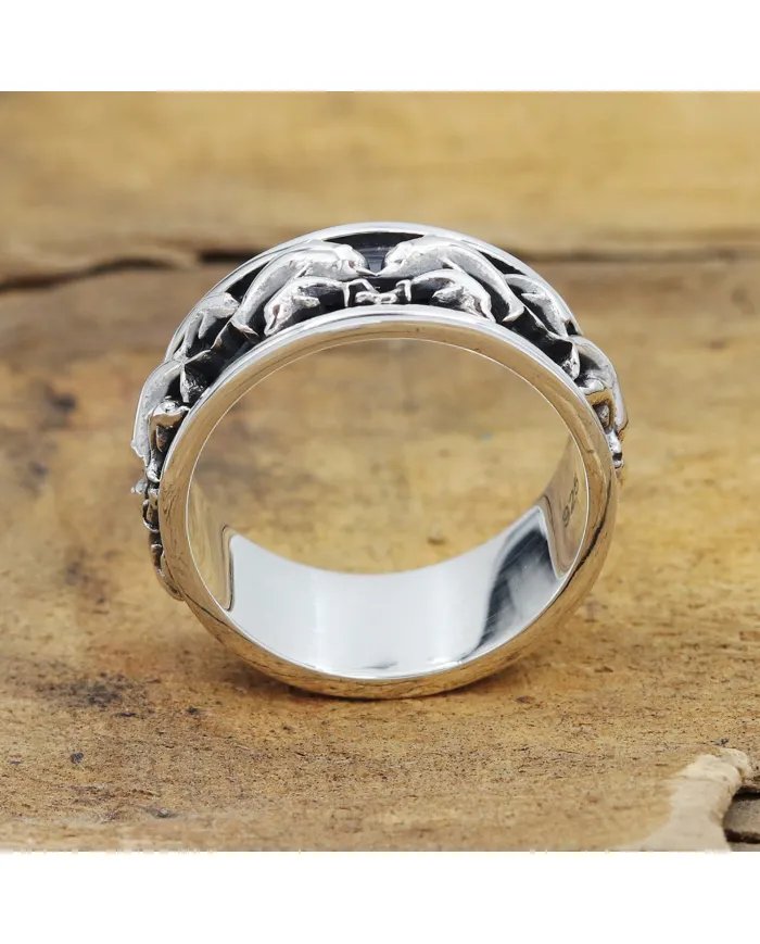 Sterling Silver Dolphin Spinner Ring - Handmade Nautical Ocean Jewelry
