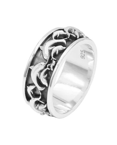 Sterling Silver Dolphin Spinner Ring - Handmade Nautical Ocean Jewelry