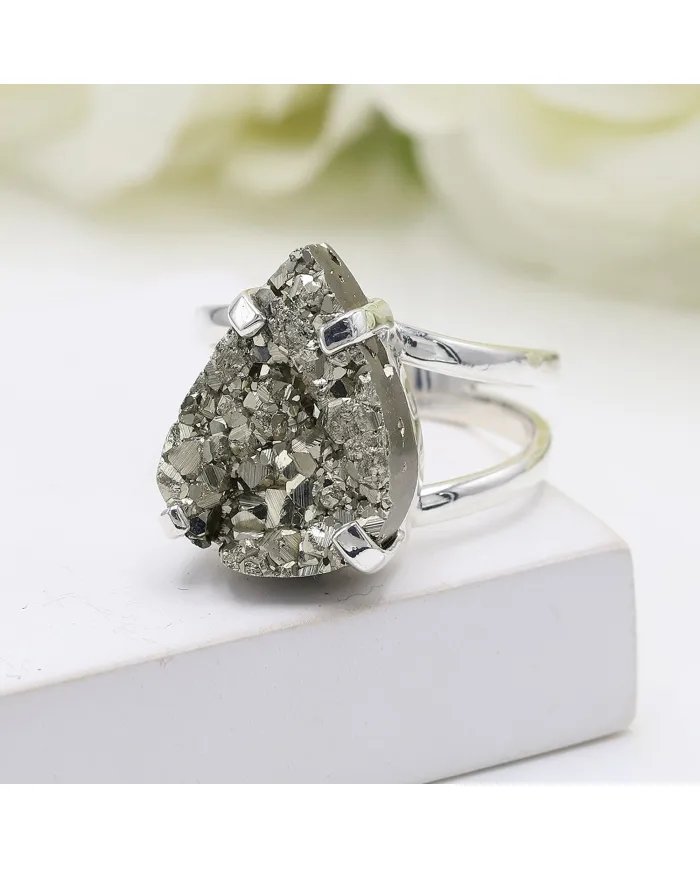 Raw Pyrite Ring - 925 Sterling Silver Handmade Statement Gemstone Jewelry