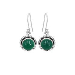 Green Onyx Earrings, Sterling Silver Earrings, Round Earrings, Vintage Earrings, May Birthstone, Dangle Earrings, Green Earrings
