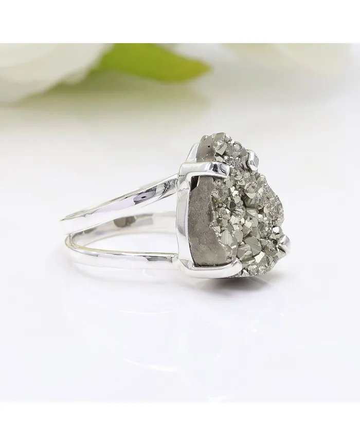 Raw Pyrite Ring - 925 Sterling Silver Handmade Statement Gemstone Jewelry
