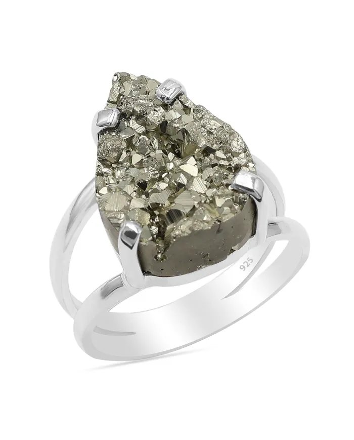 Raw Pyrite Ring - 925 Sterling Silver Handmade Statement Gemstone Jewelry