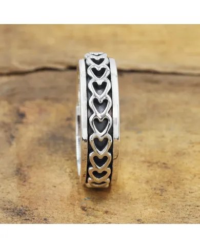925 Sterling Silver Heart Spinner Ring - Handmade Anxiety & Fidget