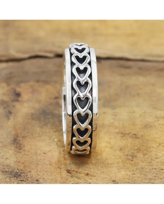 925 Sterling Silver Heart Spinner Ring - Handmade Anxiety & Fidget