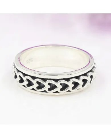 925 Sterling Silver Heart Spinner Ring - Handmade Anxiety & Fidget