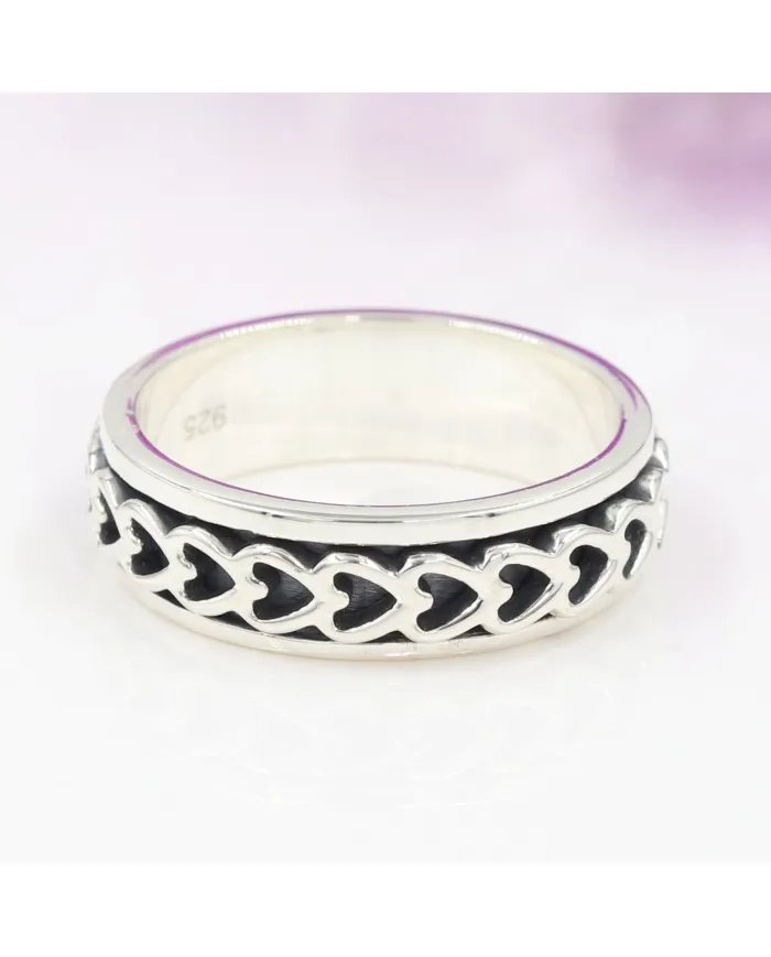 925 Sterling Silver Heart Spinner Ring - Handmade Anxiety & Fidget