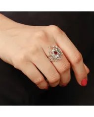 Lotus Garnet Ring - 925 Sterling Silver Ring Engagement Ring Promise Ring Statement Ring January Birthstone Women's Ring