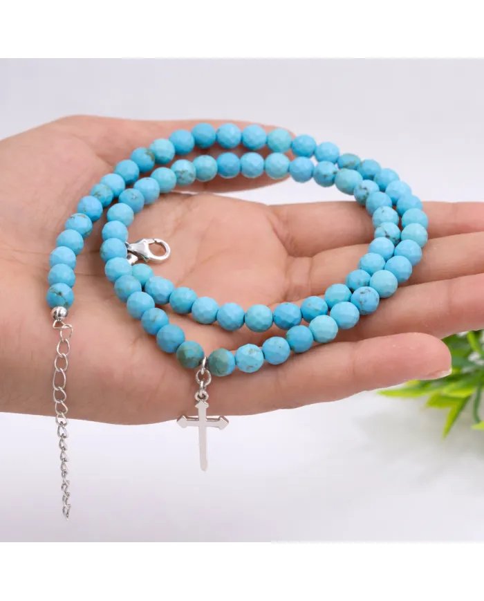 Arizona Turquoise Beaded Necklace with 925 Sterling Silver Cross Charm